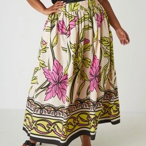 NWT Floral Print Poplin Pink and Green Maxi Skirt Size 22/24